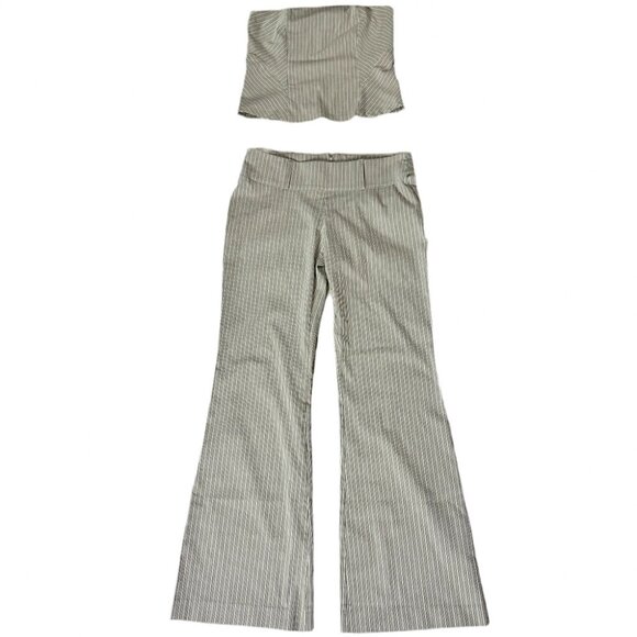 le chateau Pants - Le château set tube top Bottoms striped Grey cream beige vintage y2k 2000s